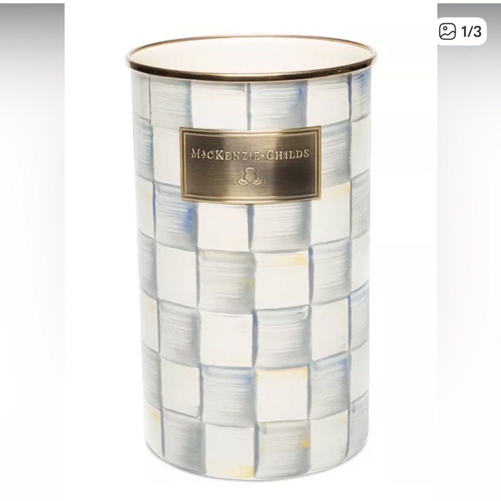MacKenzie-Childs Elegant Checkered Vase - Blue, White, and Gold